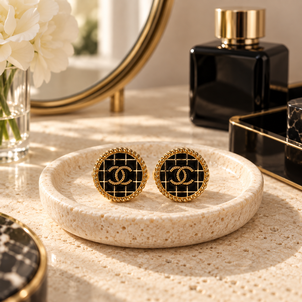 The Noir Treillis Earrings | Authentic Vintage Chanel | 20mm