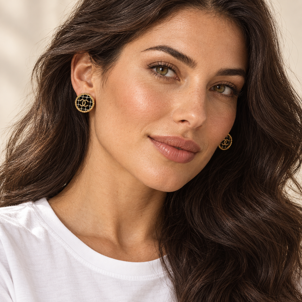 The Noir Treillis Earrings | Authentic Vintage Chanel | 20mm