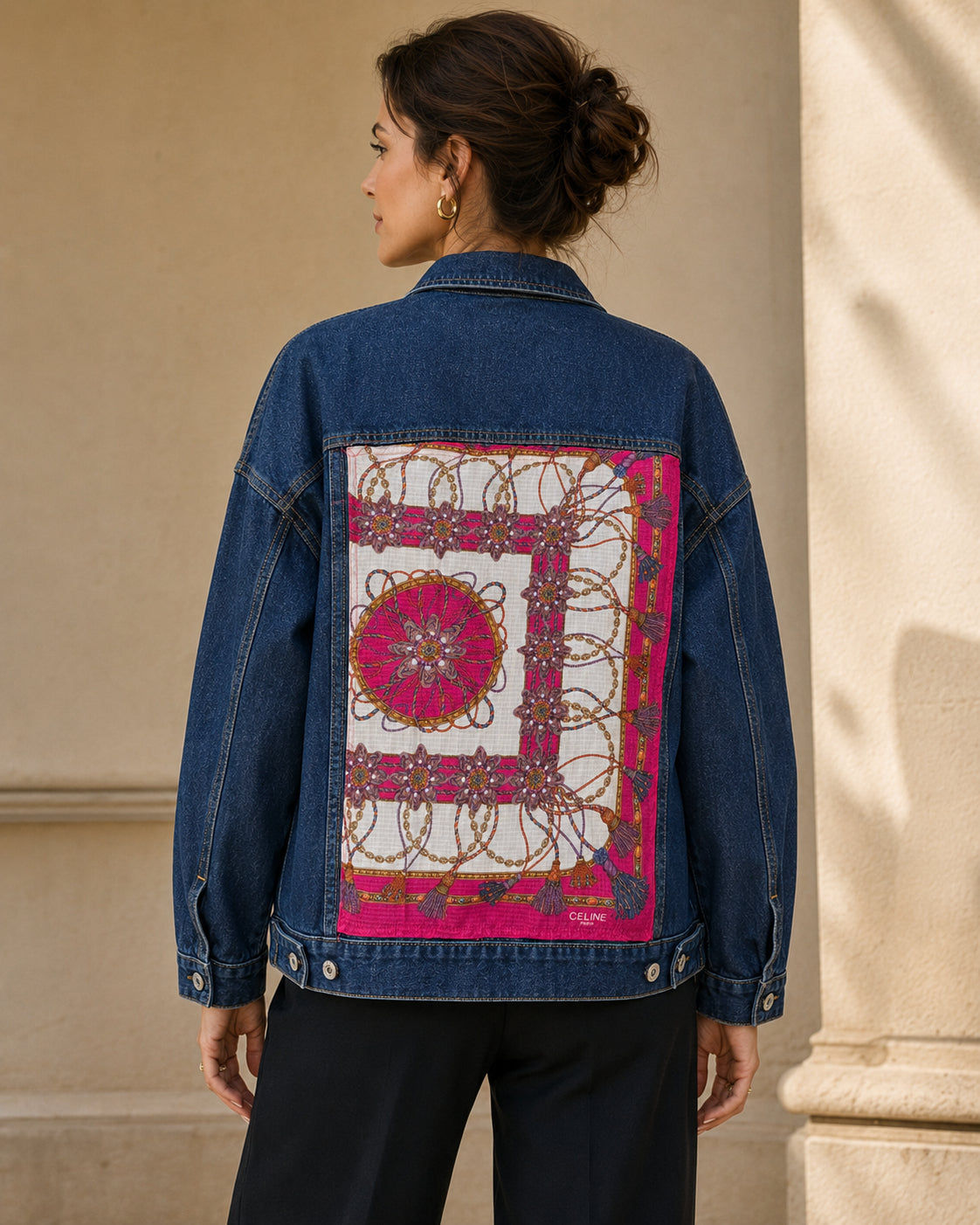 Vintage Celine Scarf Reimagined Denim Jacket