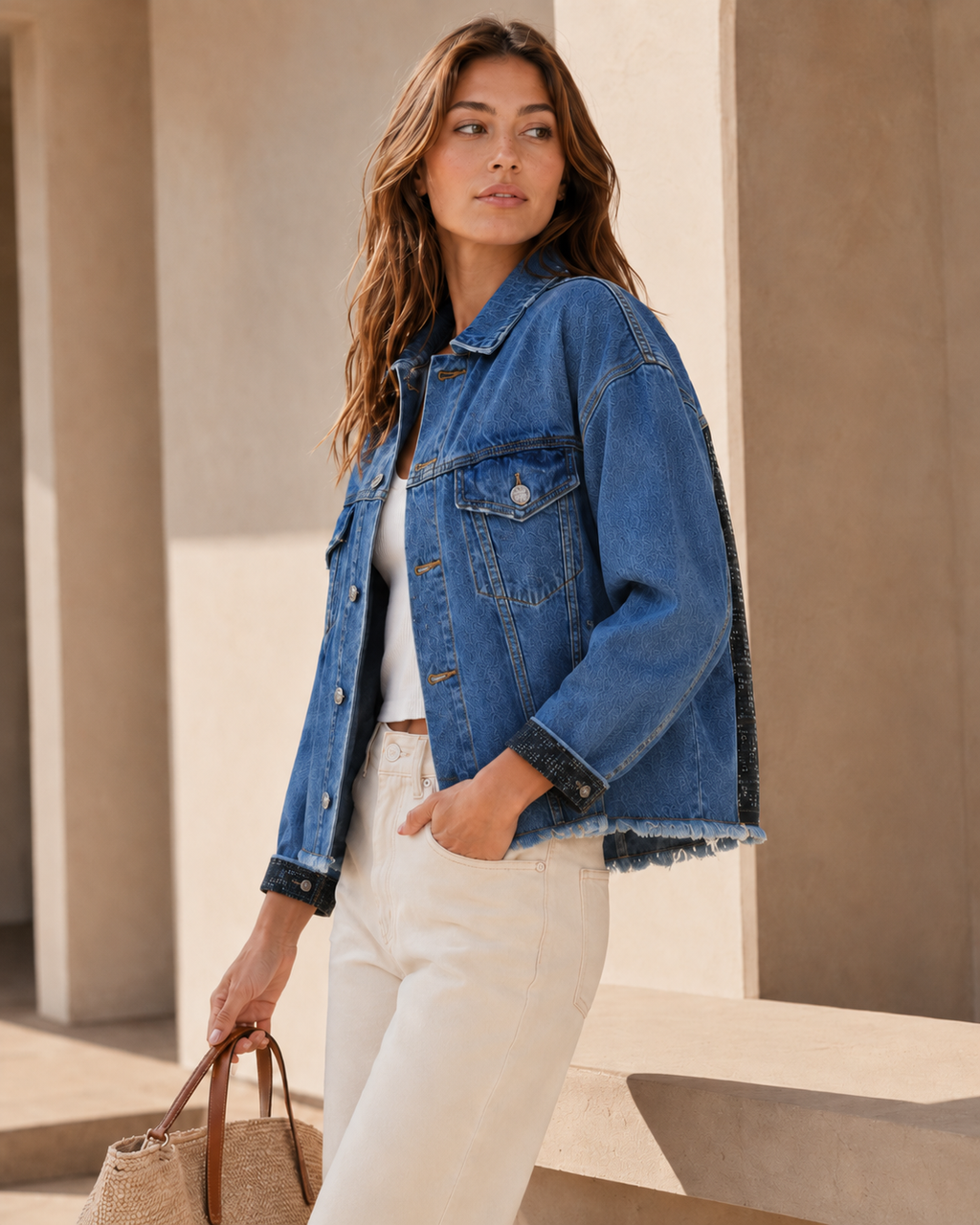 Authentic Celine Scarf Reimagined Denim Jacket