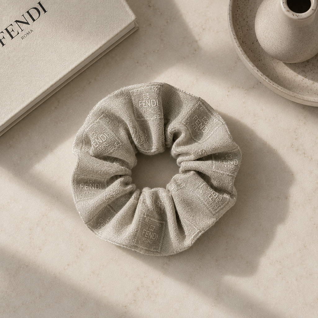 Fendi Sage Gray Monogram Scrunchie