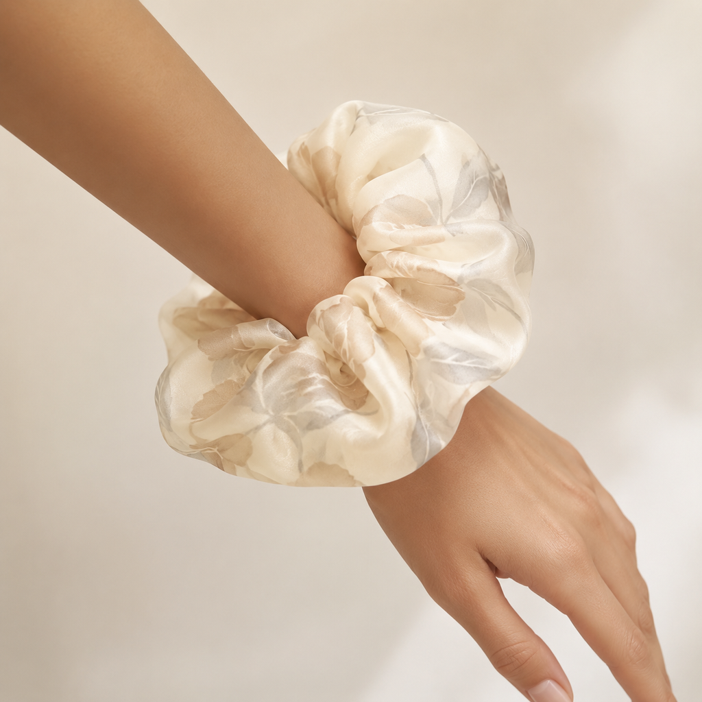 YSL Ivory Floral Silk Jumbo Scrunchie