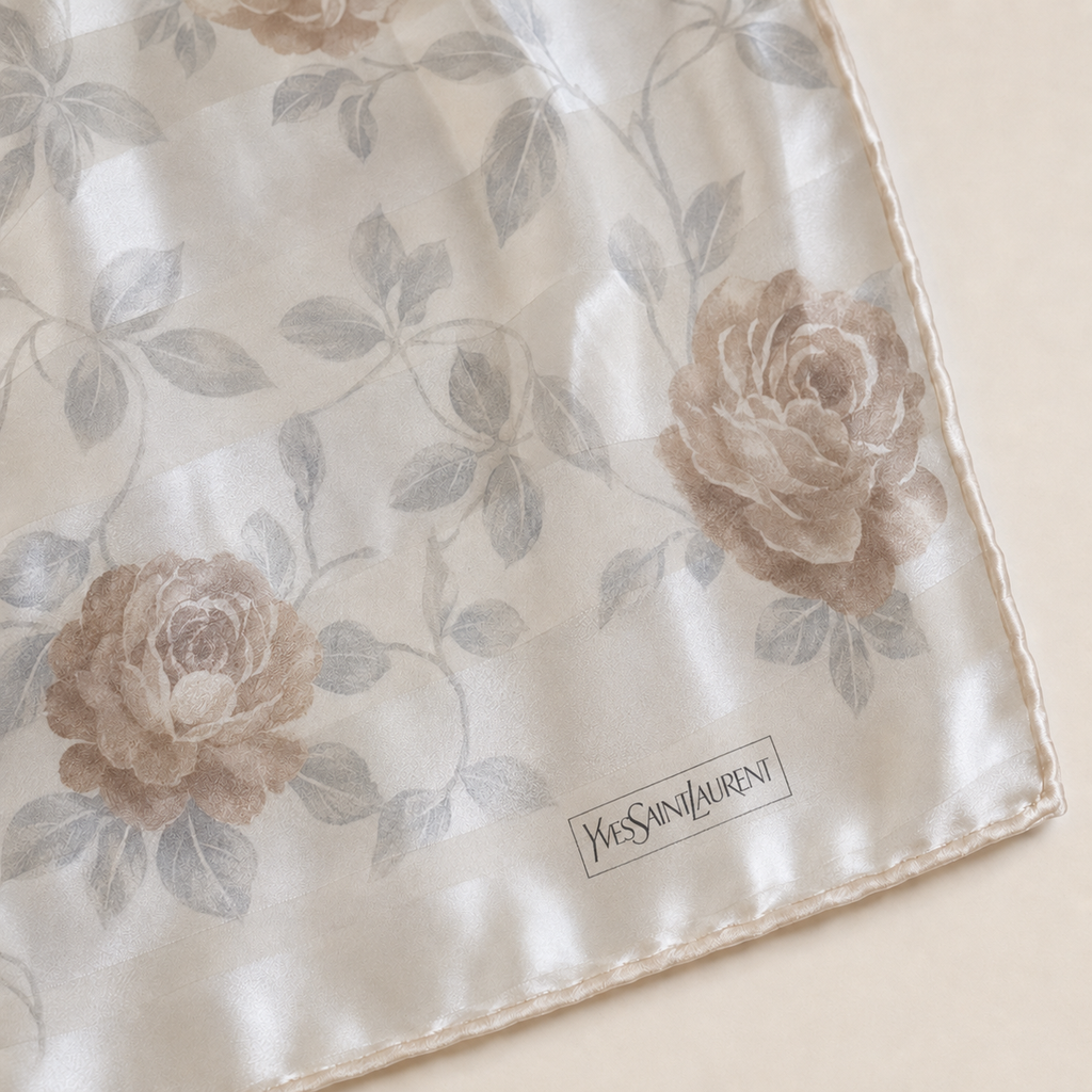 YSL Ivory Floral Silk Jumbo Scrunchie