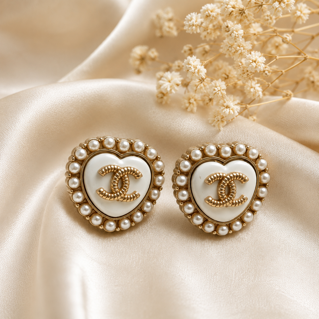 Vintage Chanel Pearl Heart Button Earrings