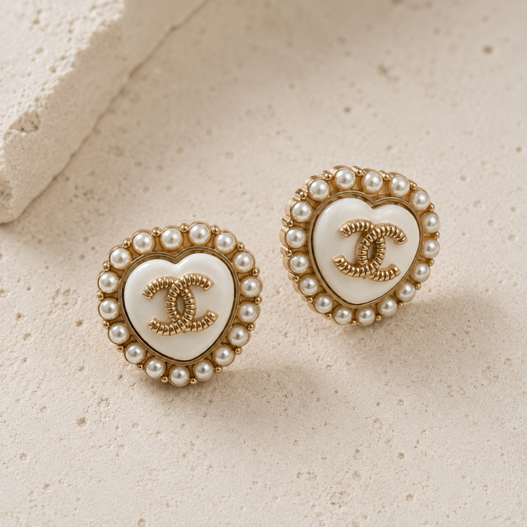 Vintage Chanel Pearl Heart Button Earrings