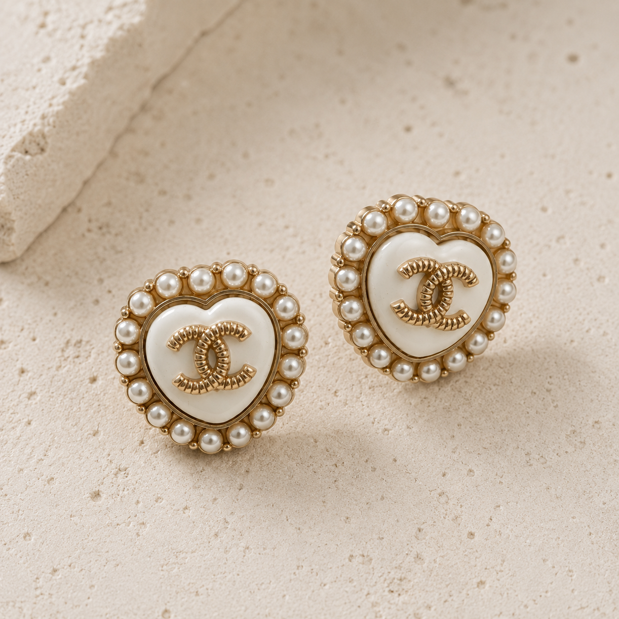 Vintage Chanel Pearl Heart Button Earrings