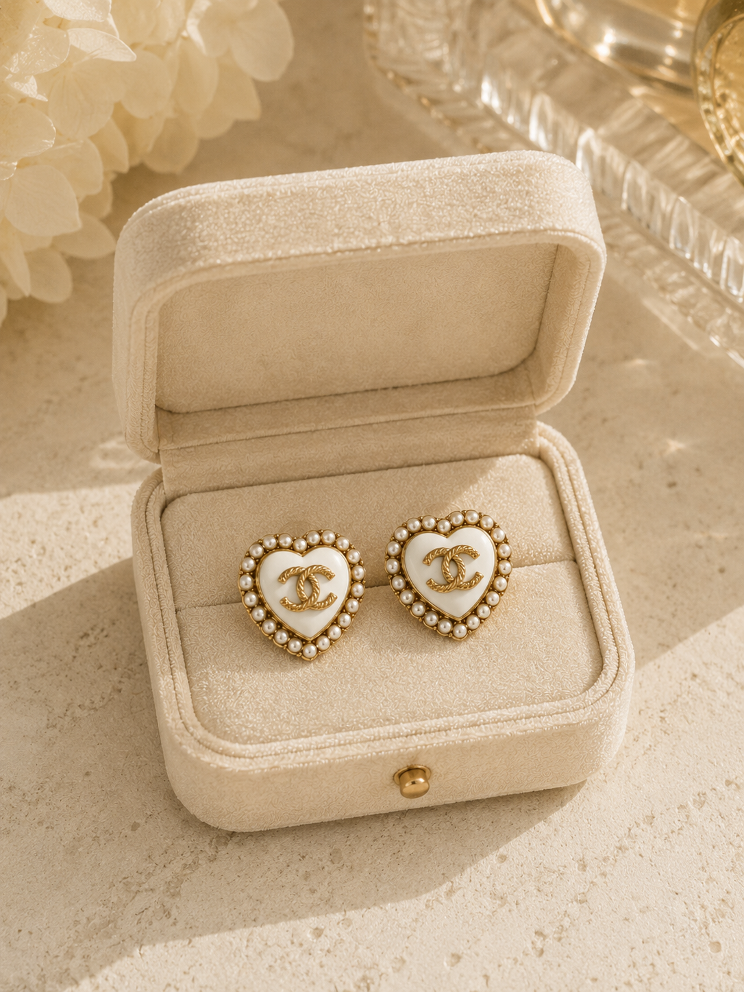 Vintage Chanel Pearl Heart Button Earrings