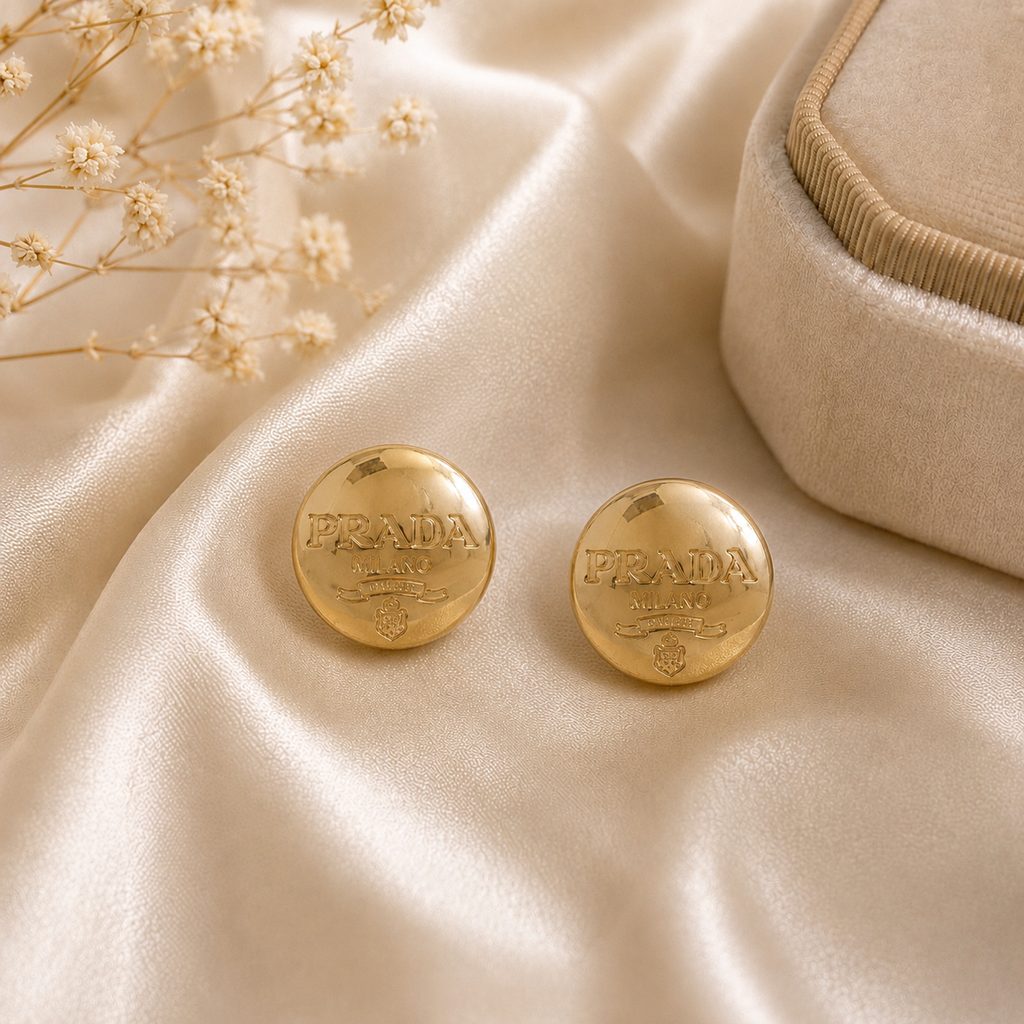 Vintage Prada Milano Gold Button Earrings
