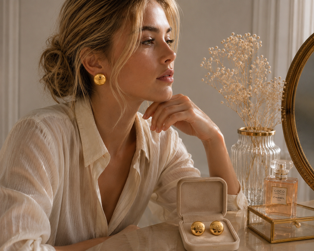 Vintage Prada Milano Gold Button Earrings