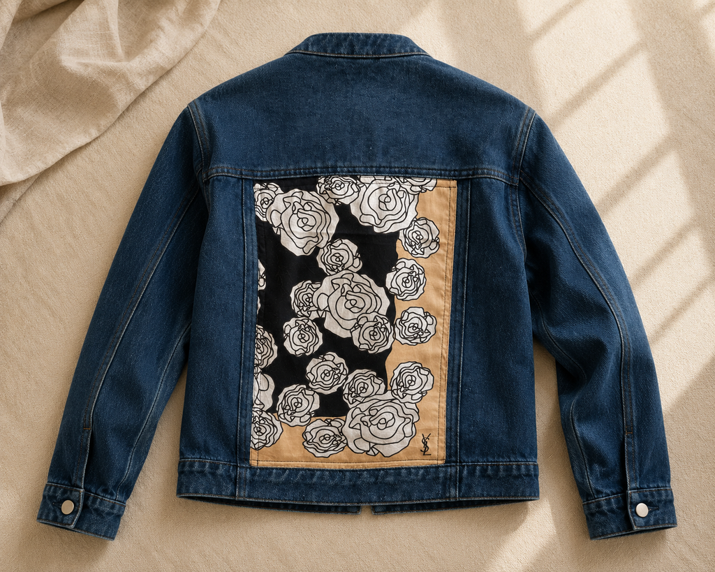 Vintage Yves Saint Laurent Scarf Denim Jacket - Medium