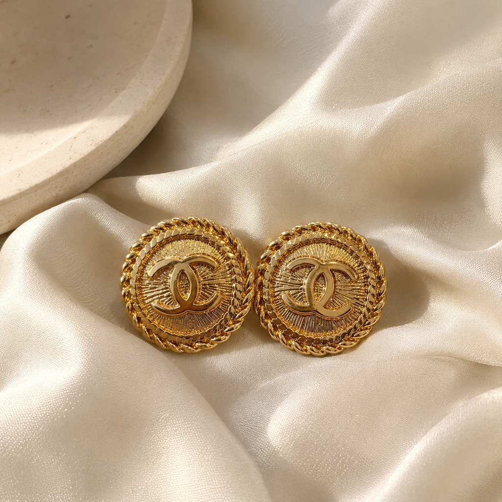 Vintage Chanel Gold Rope Button Earrings