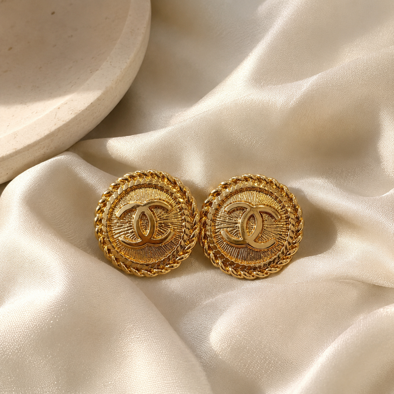 Vintage Chanel Gold Rope Button Earrings