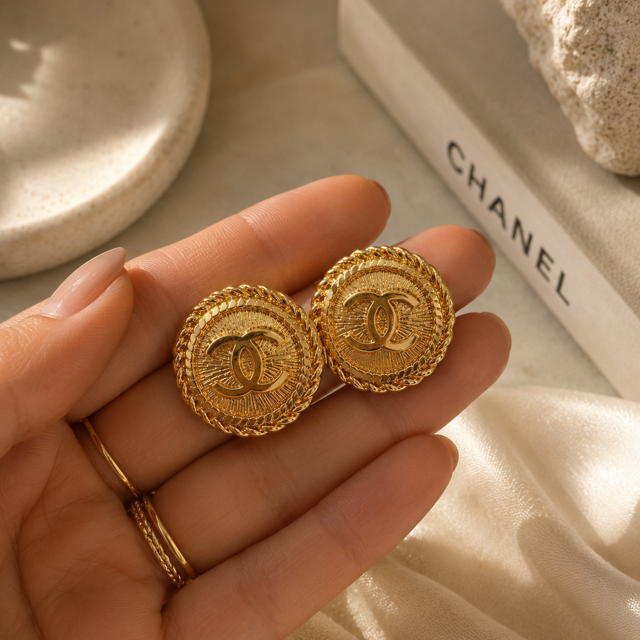 Vintage Chanel Gold Rope Button Earrings