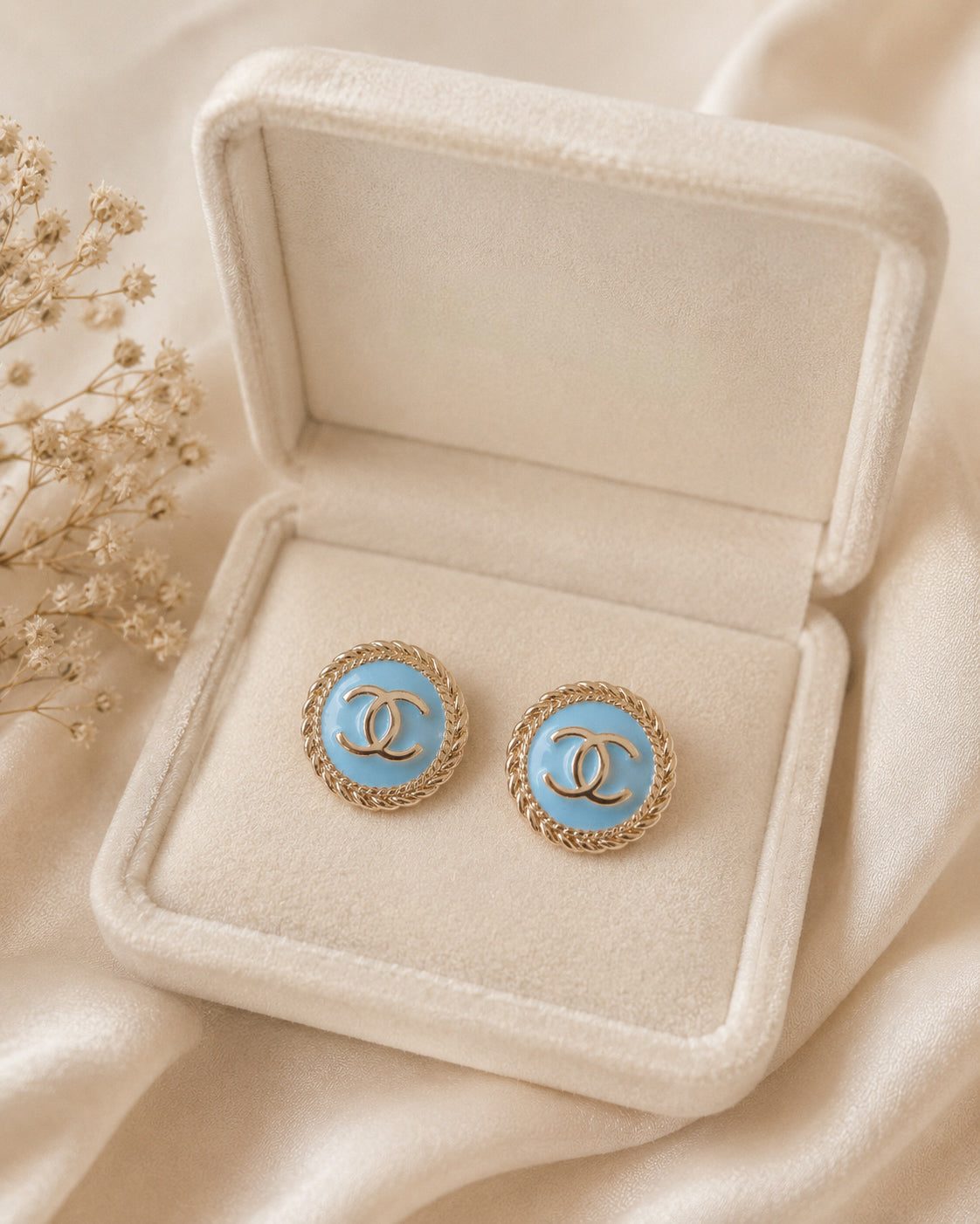 Vintage Chanel Blue & Gold Button Earrings