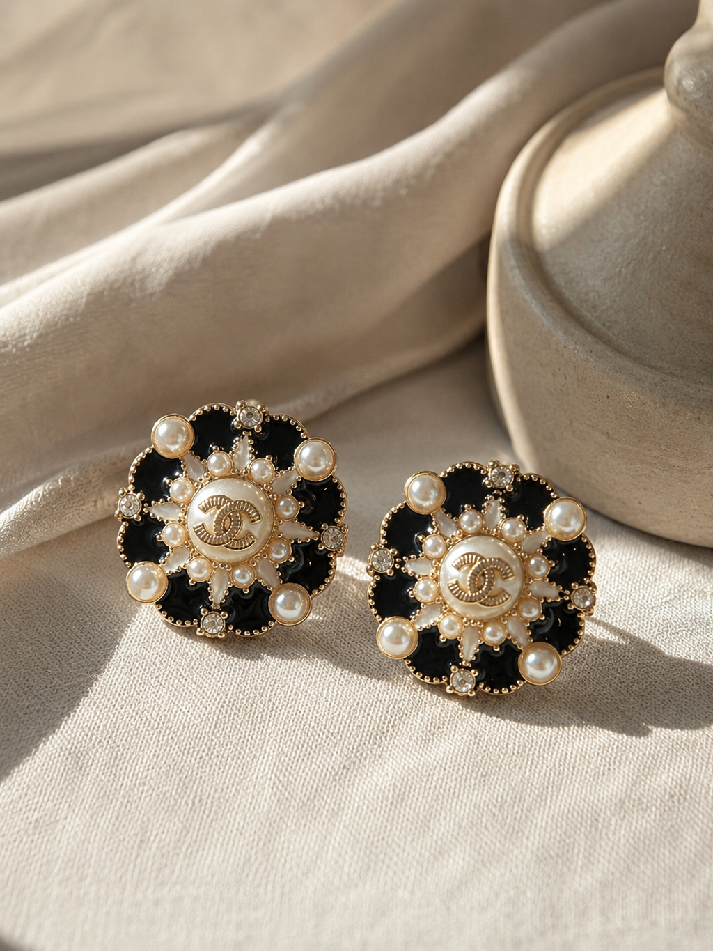 Vintage Chanel Pearl Button Earrings