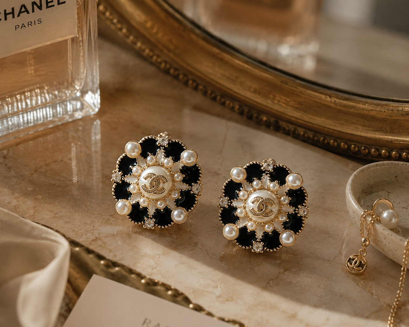 Vintage Chanel Pearl Button Earrings