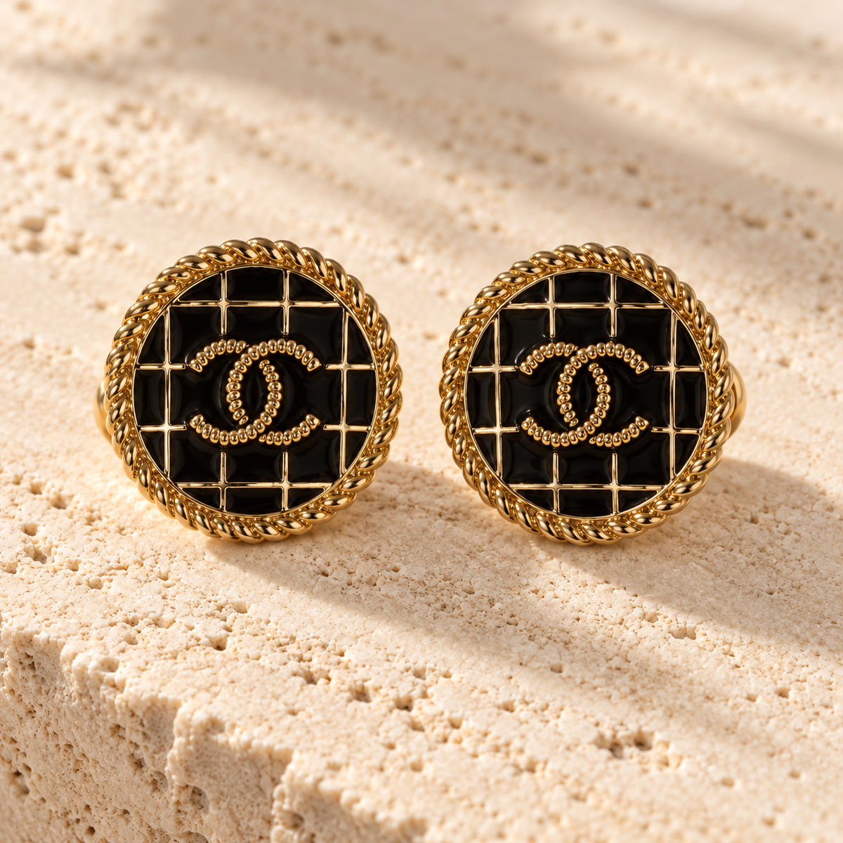 The Noir Treillis Earrings | Authentic Vintage Chanel | 20mm